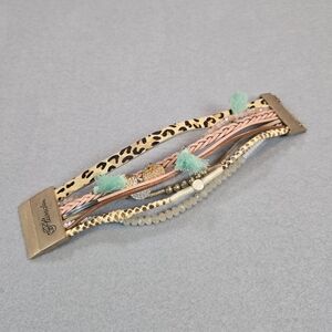 Plunder Design Multi-Strand Cuff Bracelet Womens OS Tan Leopard Boho Tassels